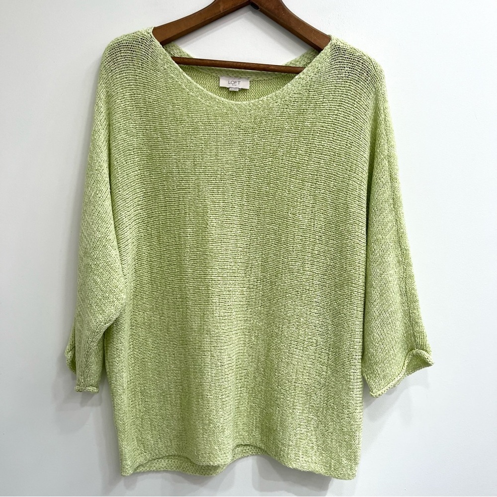 Loft loose knit dolman sleeve crewneck tunic sweater green relaxed casual XL